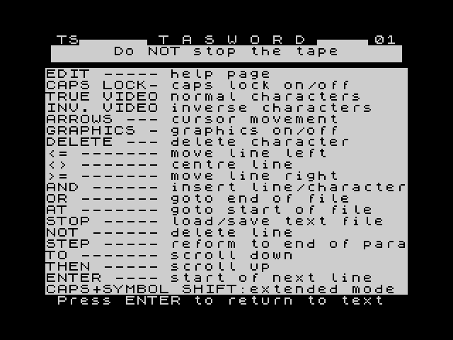 Tasword — ZX SPECTRUM GAME ИГРА